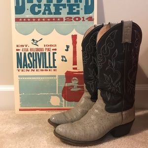 Justin Western Boot Leather Gray & Denim Blue
